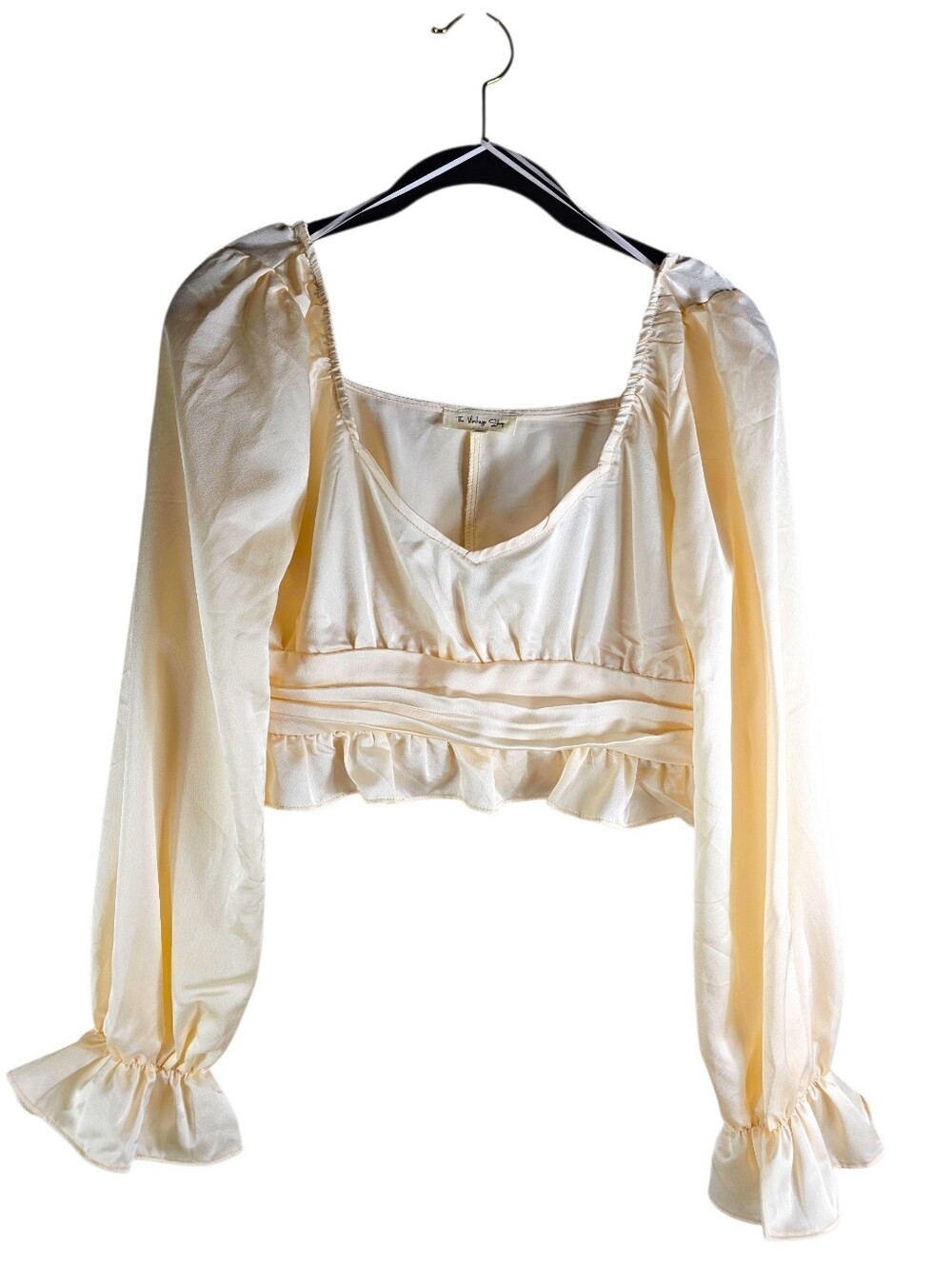 The Vintage Shop Cropped Satin Peasant Blouse In M